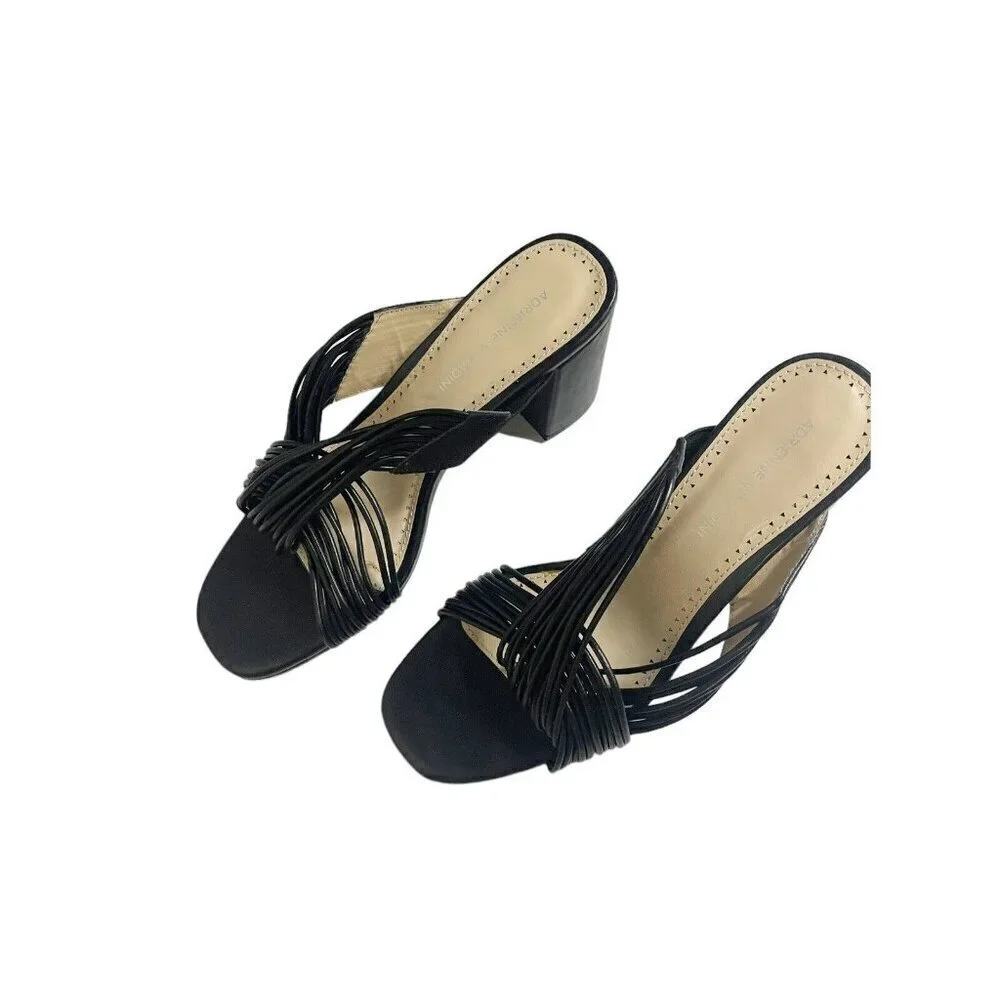 Adrienne Vittadini Annalee Sandals Sz‎ 8.5 Black Slip On Open Toe Block Heel